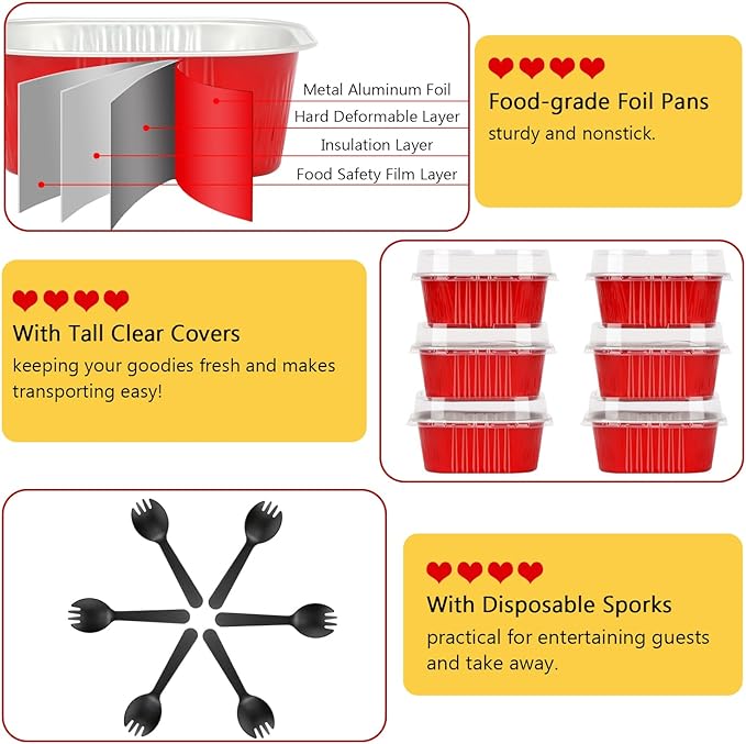 LNYZQUS 10oz/80pack Mini Cake Pans with Lids, 4”X4” Small Cake Pan Foil Brownie Muffin Tins, Square Disposable Baking Cups Dessert Cheesecake Containers for Christmas-Red
