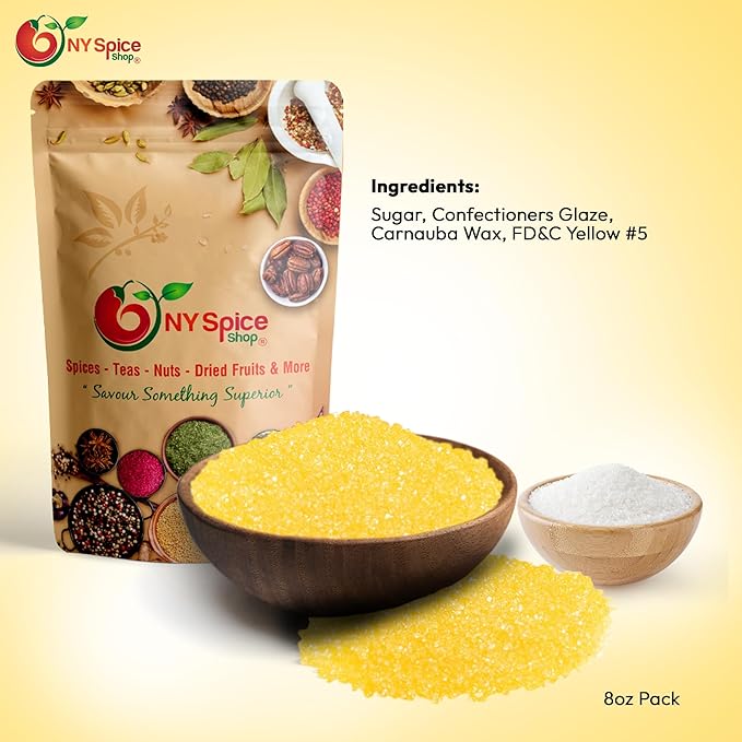 NY Spice Shop Yellow Sanding Sugar - 8 Ounce Sweet Colorful Edible Sprinkles For Candy Dish - Sugar Sprinkles For Cake Decorating Cookies Basket & Dishes
