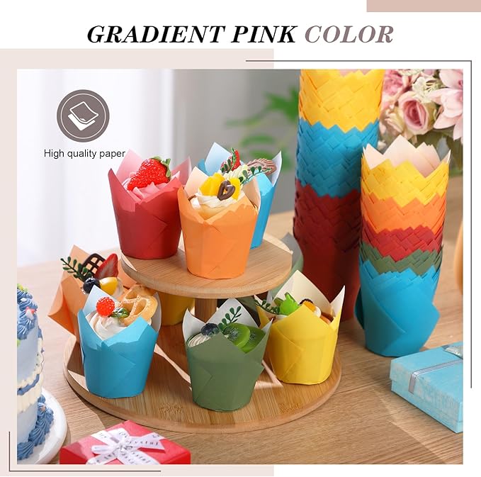Havawish 500 Pcs Standard Size Colorful Tulip Cupcake Liners, Rainbow Baking Liners Greaseproof Cupcake Wrappers Muffin Baking Cups for Wedding Birthday Baby Shower Holiday Party Thanksgiving Day
