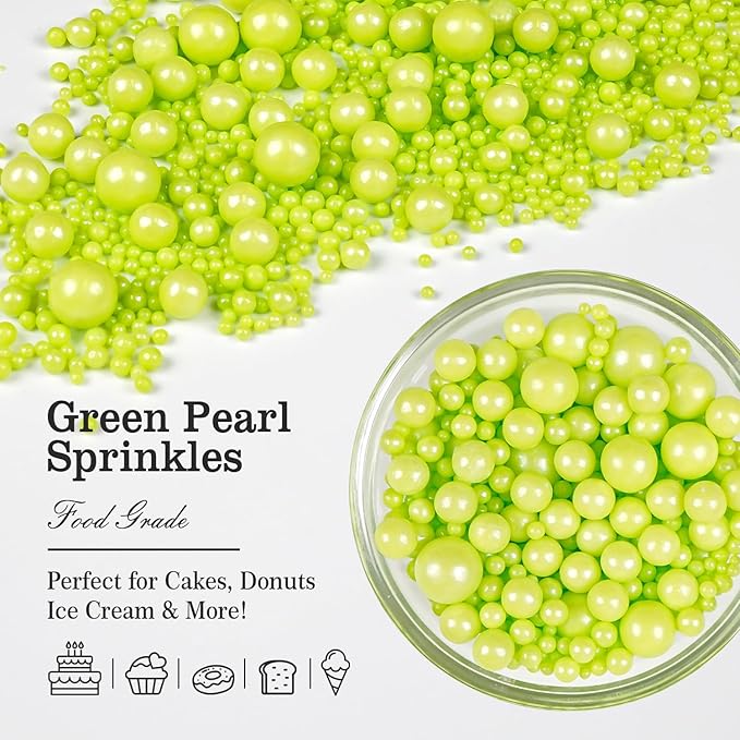 Christmas Green Pearl Sprinkles, Edible Candy Sugar Pearls, 150g/5.29oz, Mix Size, Cake Decorations & Cupcake Toppers, Wedding Party, Easter Supplies, Foodgrade Decoration