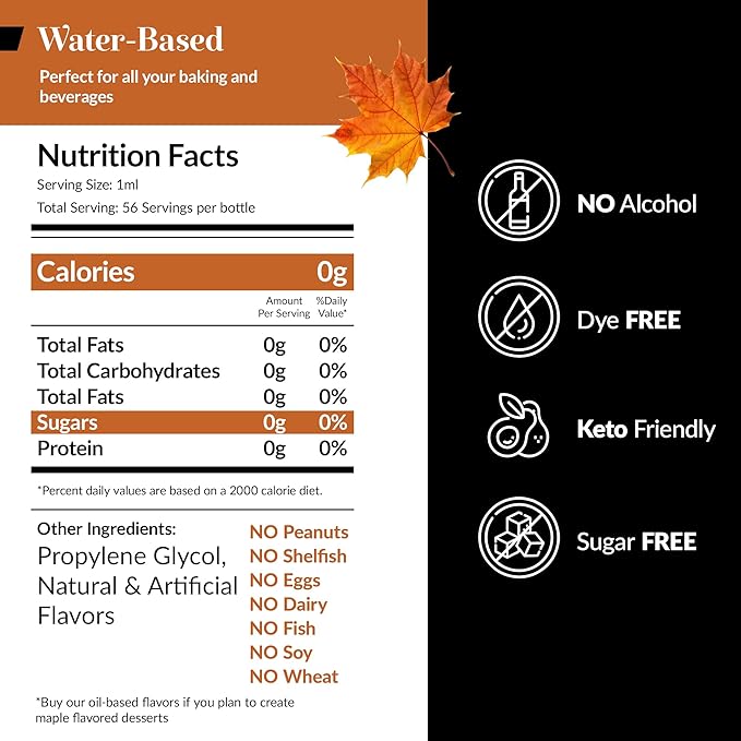 Dolce Flav Maple Extract - 2 Ounce Water-Soluble Multipurpose Flavoring Ideal for Baked Goods, Beverages, Coffee, Desserts & Ice Cream - Perfect Kitchen Gift for Holidays