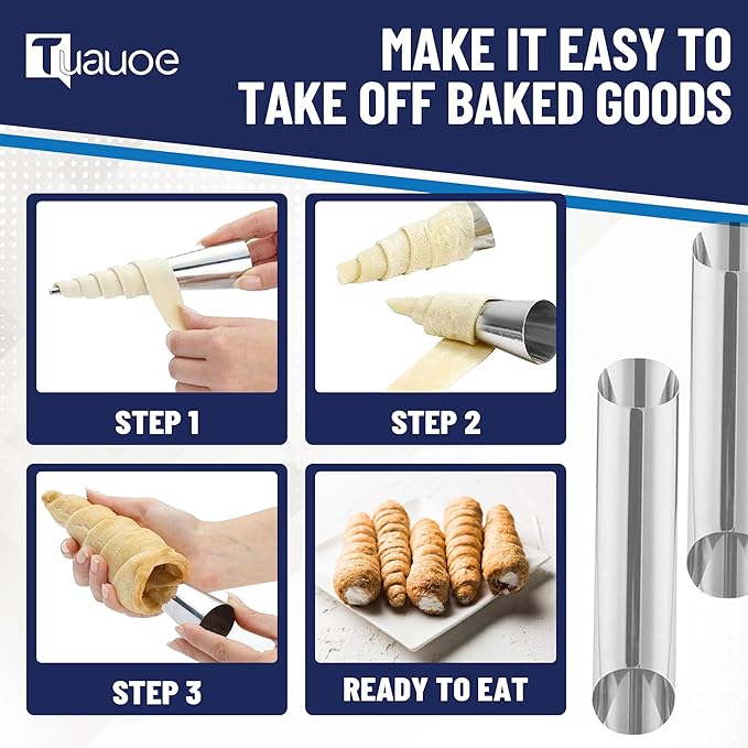 Cream Horn Molds for Baking, 35pcs Cannoli Tubes Molds, Non-stick Stainless Steel 16pcs Cone Shaped and 12pcs Tubular Shaped Cannoli Forms for Danish Pastry Lady Lock Form Cream Roll Croissant
