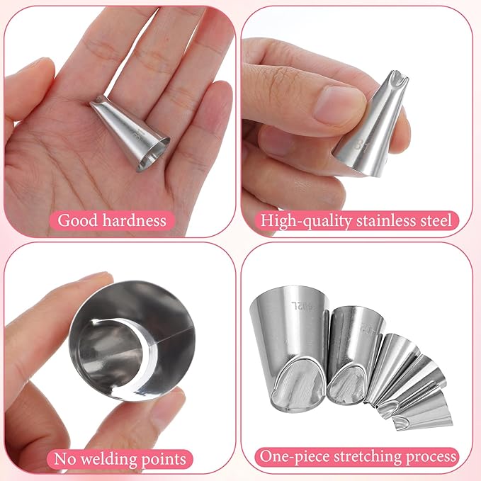 5PCS Flower Piping Tips, Chrysanthemum Icing Nozzles Cream Icing Piping Fondant for Cake Decorating Rose Petal Frosting Tips for Cupcakes Tulip Pastry