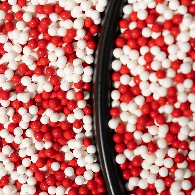 Sprinkles, White Red Edible Pearl Sprinkles for Cake Decorations, Baking, Ice Cream, Cookies, Cupcake Topper Edible Pearls Sprinkles - 2mm Matte White Sugar Pearls for Cake Decorating 130g/4.6oz 1 Bottle (2mm red white)
