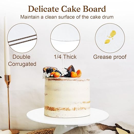 6 PCS Cake Boards 12 Inch Round, 12 Inch Cake Drums, 1/4" Thick Cake Drum, Cake Board Food Grade Cake Base, White Cake Cardboard Circles Bases para Pasteles for Wedding & Party & Pizza Desserts