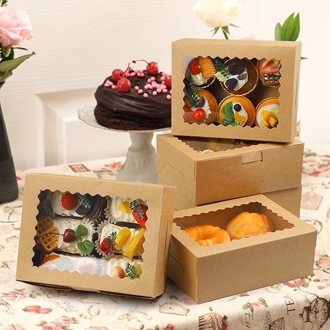 Cupcake Boxes,Cookie Boxes with Window,Bakery Box,Kraft Paper Brown Gift Box for Pastries,Cookies,Cake,Donuts,Macaroon Gift Box,candy special food box,boxes for baked goods