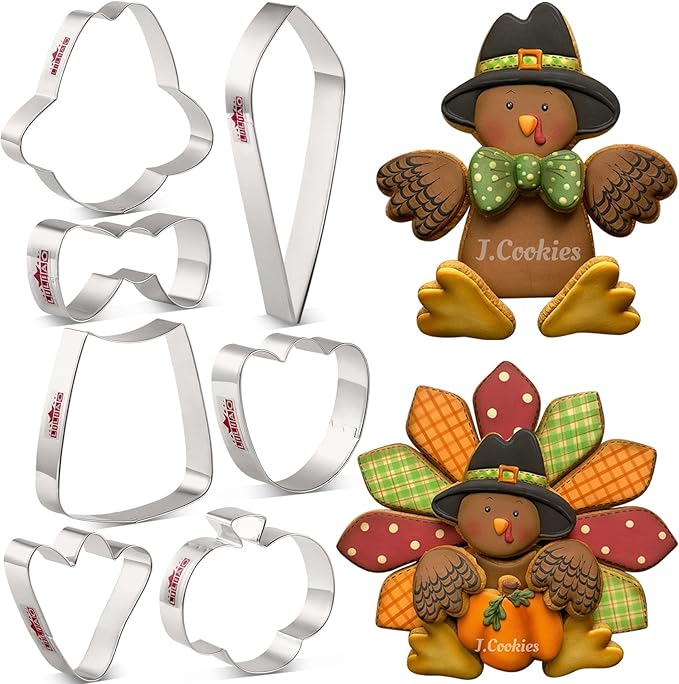 LILIAO Thanksgiving Turkey Puzzle Cookie Cutter Set, 7 Pieces, Stainless Steel
