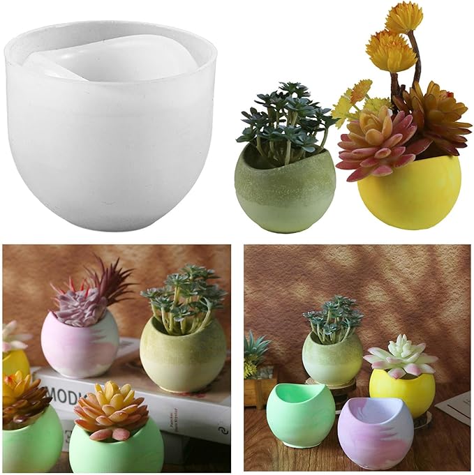 Geometric Flower Pot Silicone Mold Succulent Planter Vase Cactus Concrete Mold Epoxy Resin Candle Pen Holder Plaster Cement Clay Mould (Arc Shape)