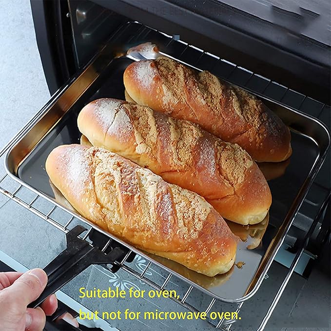 Sheet Pan,Cookie Sheet,Heavy Duty Stainless Steel Baking Toaster Oven Jelly Roll Deep Edge,Superior Mirror Finish, Dishwasher Safe (7.9 * 9.85 * 2 inches)