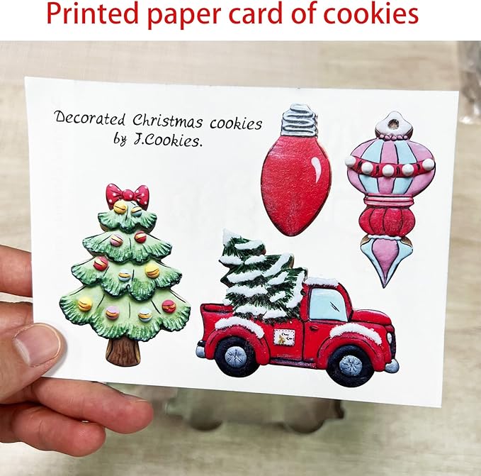 LILIAO Christmas Cookie Cutter Set, 4-pc, Pickup Truck with Christmas Tree, Christmas Tree, Light Bulb and Christmas Ornament Biscuit Fondant Cutters, Stainless Steel
