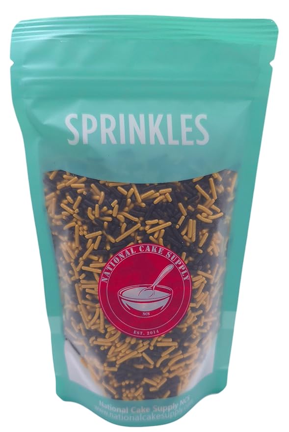 NCS Black and Gold Jimmies Edible Sprinkles, 8 ounces