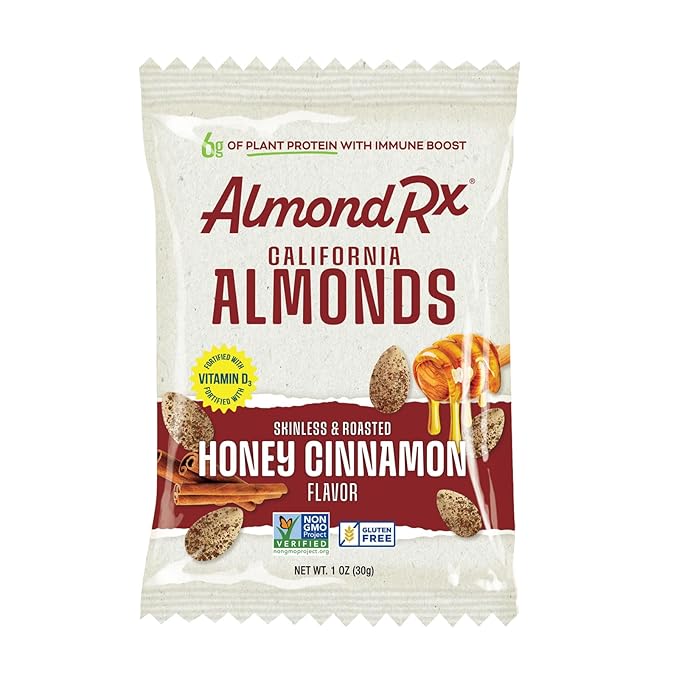 AlmondRx | Heart Healthy Skinless Lightly Salted California Almond Snack Packs | Fortified with Vitamin D | Plant Protein | Keto | Vegan | No Sugar Added (48 Pack, Variety Pack)
