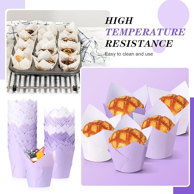 Havawish 500 Pcs Standard Size Gradient Purple Tulip Cupcake Liners, Party Cupcake Baking Liners Greaseproof Wrappers Muffin Liner Holders for Wedding Birthday Baby Shower Holiday Party Baking Cups