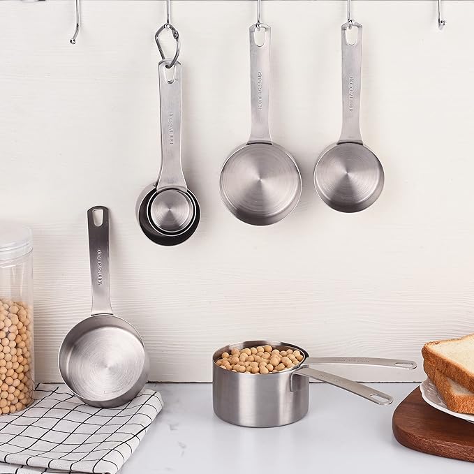 Measuring Cups Set, 18/8 Stainless Steel Measuring Cups Set for Baking & Kitchen, Metric & US Metal Measure Cup for Dry & Liquid Ingredients