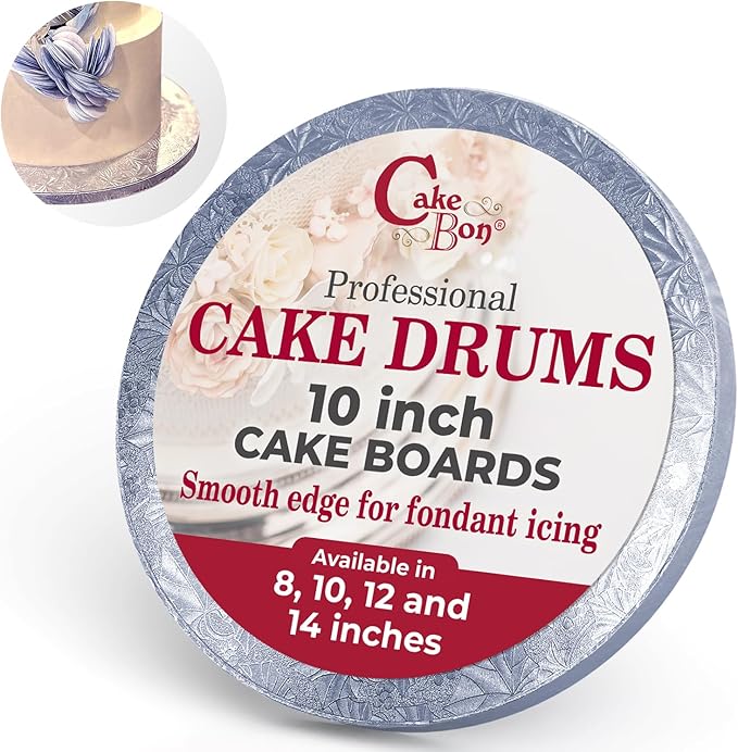 Cakebon Cake Boards - Sturdy 1/2 Inch Thick Drums - 10 Inch Professional Smooth Straight Edges Silver 12-Pack