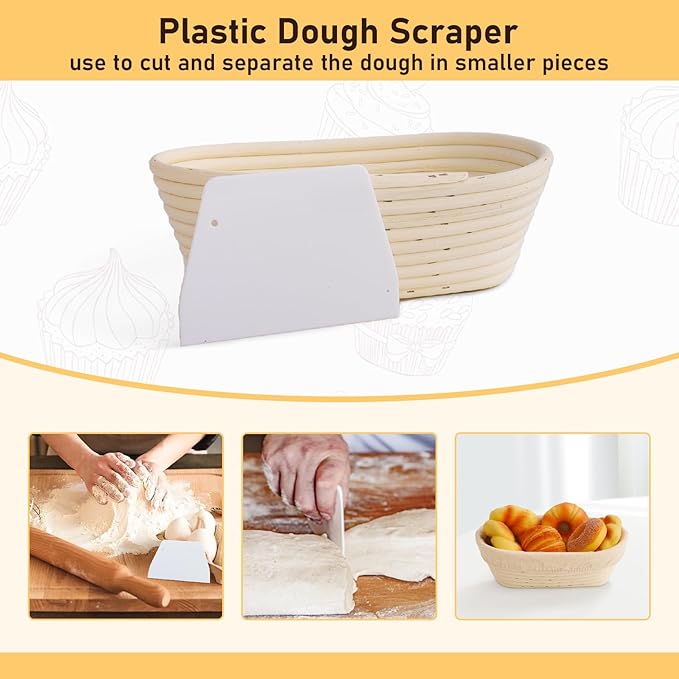 Nisorpa 10 Sets Banneton Bread Proofing Basket Sourdough Proofing Baskets Bread Baking Bowl Kit with Cloth Liner and Dough Scraper for Home Bread Bakers(10 Inch)
