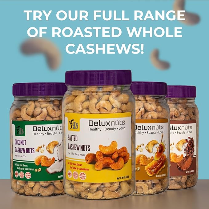 DELUXNUTS Premium Roasted Lightly Salted Cashew 21oz – Whole Cashew Nuts, Healthy Gourmet Snack for Adults, High Protein, Gluten-Free
