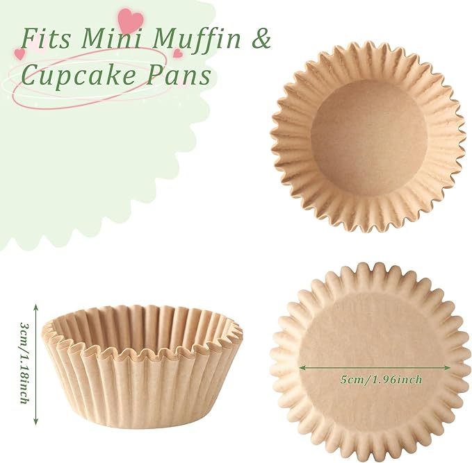 1000 Count White Paper Cupcake Liners, Standard Size 2 Inch, Unbleached Baking Cups for Muffins and Cupcakes (Brown, 2 Inch)