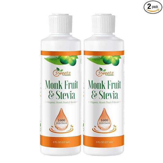 Monk Fruit & Stevia Liquid Sweetener Drops - Natural Sweeteners & Sugar Alternatives - Delicious Blend with No Bitter Aftertaste -Concentrated Sweetener Liquid Drops Extract – 8 Fl Oz (2 packs)