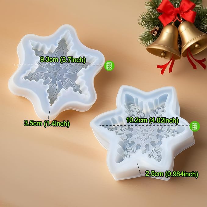 Snowflake Silicone Molds Christmas Snowflake Soap Molds Snowflakes Candle Mold 3D Christmas Silicone Chocolate Mold for Making Handmade Soaps Candles Bath Bomb Cookie Cake Candy Chocolate (2 White)
