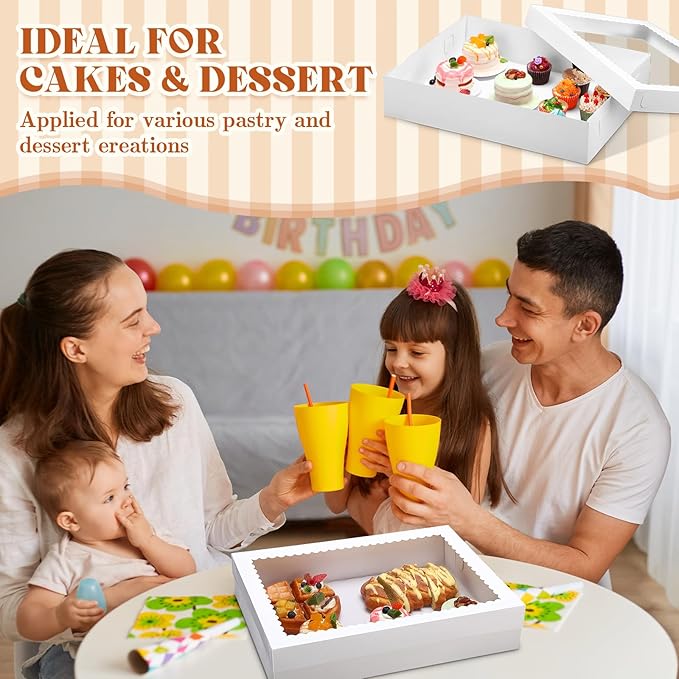 20 Pcs 19x14x4 Inch Half Sheet Cake Boxes 10pcs Large Rectangle Bakery Boxes with Window and 10pcs Cake Boards for Donuts Pastry Baking Cupcakes Pie Cookies Birthday Party