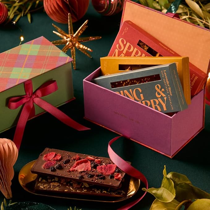 Spring & Mulberry Holiday Dark Chocolate Bars - Refined Sugar Free Dark Chocolate Sweetened w/Dates, Gluten Free Holiday Bars, Vegan Bar Treat - All Bar Gift Set