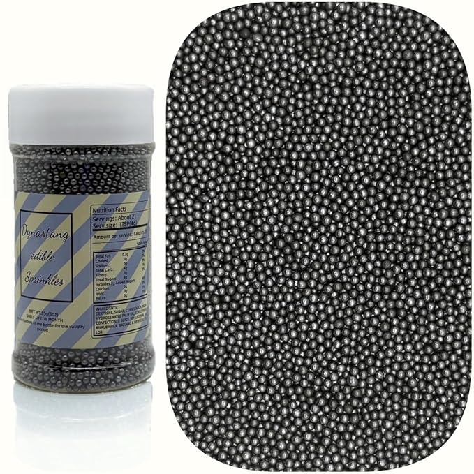 Dynastang 2mm Black Pearls Sprinkles Edible Pearls Cake Decorating Stars Cake Decorations Cupcake Toppers Cookie Decorating Perfect for Cakes, Cupcakes, Desserts Toppings 3OZ