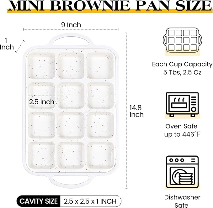 2 Pcs Brownie Pan With Dividers Silicone Nonstick Mini Individual 12 Cup Square Muffin Cupcake Pans with Metal Frame(Cream)