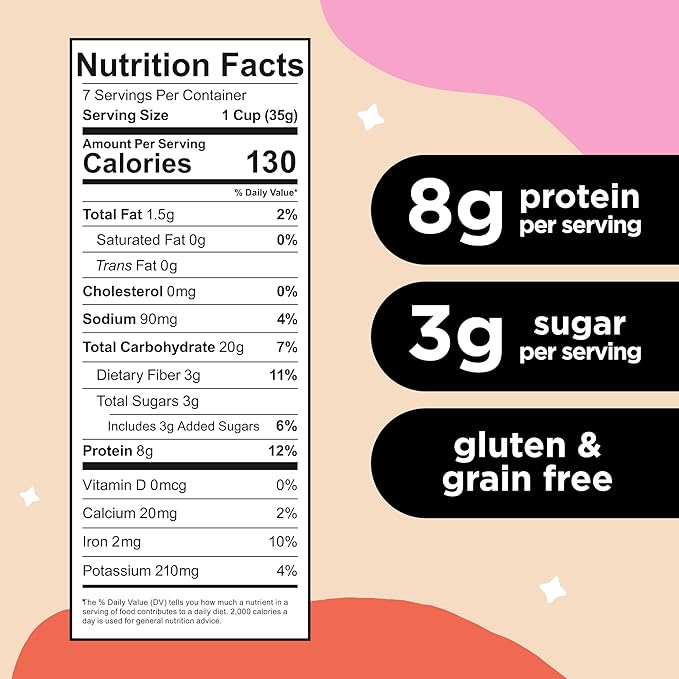 Three Wishes Grain-Free & Protein Cereal - Healthy, Low Sugar & Gluten-Free Breakfast Cereal - Low Carb, Plant-Based, Vegan & Non-GMO - Cinnamon, 6-Pack