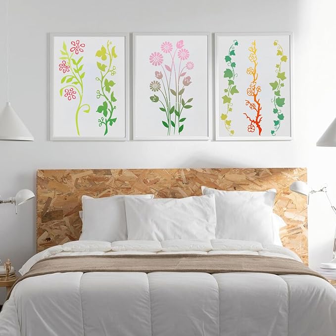 12 Pieces Leaf Vine Stencils Leaves Floral Spring Stencil Reusable DIY Crafts Drawing Templates Stencils for Painting on Wood Wall Canvas Furniture Home Décor (Vine)
