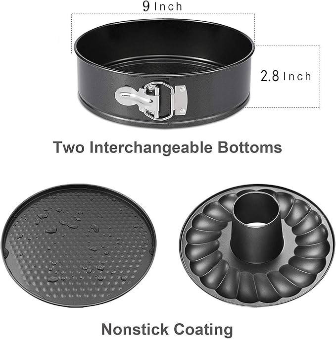 9 Inch Springform Pan, Nonstick Cake Pan, Heavy Duty Cheesecake Pan, Ice-Cream Cake Pan, 2 in 1 with Removable Bottom and Quick-Release Latch with Oven Baking Cake -Gray
