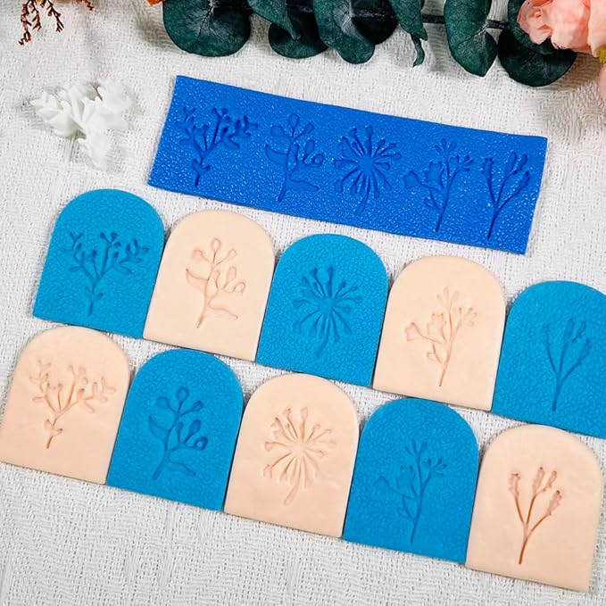 Polymer Clay Molds – 5PCS Botanical Texture Stamps with Flower & Leaf Patterns, Clay Cutters and Tools for Polymer Clay Jewelry and DIY Earring Crafts