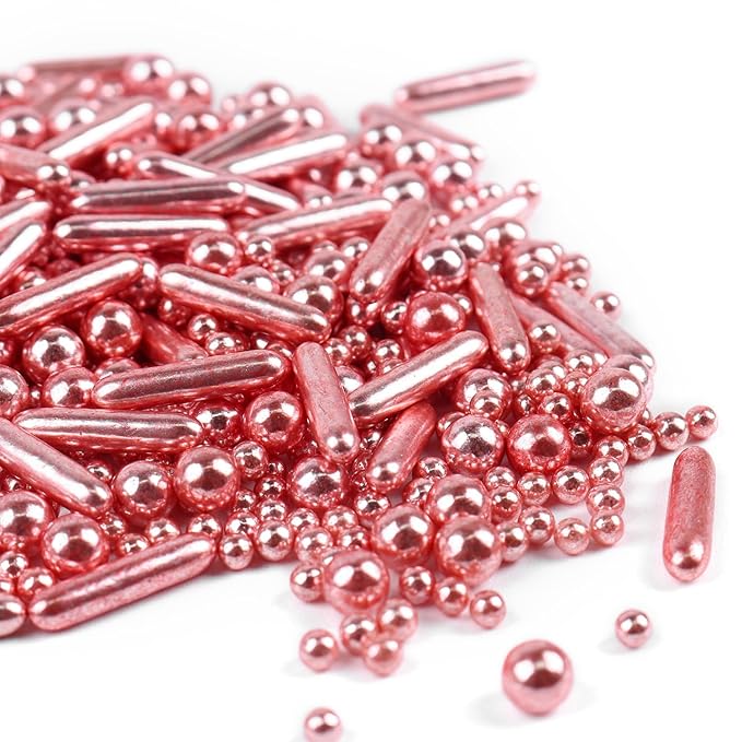 Rose Gold Sprinkles for Cake Decorating, Valentine Sprinkles, Rose Pearl Sugar Cupcake, Cookies, Ice Cream Toppings, 3.5 Ounces Cake Decorationss Baking, Perfect for Wedding, New Year’S Eve, Christmas Party