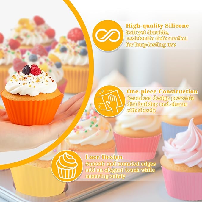 36 Pack Silicone Cupcake Baking Cups-Reusable & Non-stick Muffin Liners,Mini Silicone Muffin Cups Multicolor Cupcake Liners for Parties,Halloween,Christmas