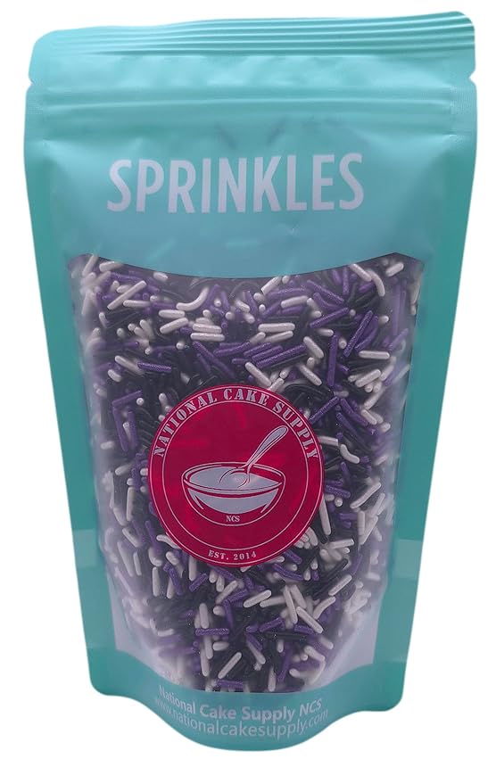 NCS Black, Pearl Purple, and Pearl Ivory Jimmies Edible Sprinkles, 8 ounces