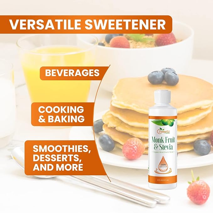 Monk Fruit & Stevia Liquid Sweetener Drops - Natural Sweeteners & Sugar Alternatives - Delicious Blend with No Bitter Aftertaste -Concentrated Sweetener Liquid Drops Extract – 8 Fl Oz (2 packs)