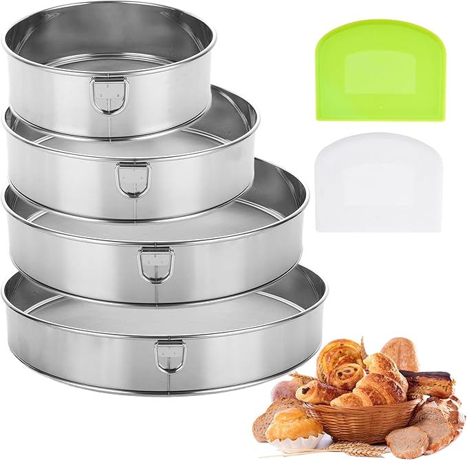 Flour Sifter, Flour Sieve,Stainless Steel Flour Sifter for Baking Cake Bread, Hanging Ring Design, with 2Pcs Dough Scraper, Flour Sieve, Sieve Fine Mesh,Best Baking Lovers' Gift