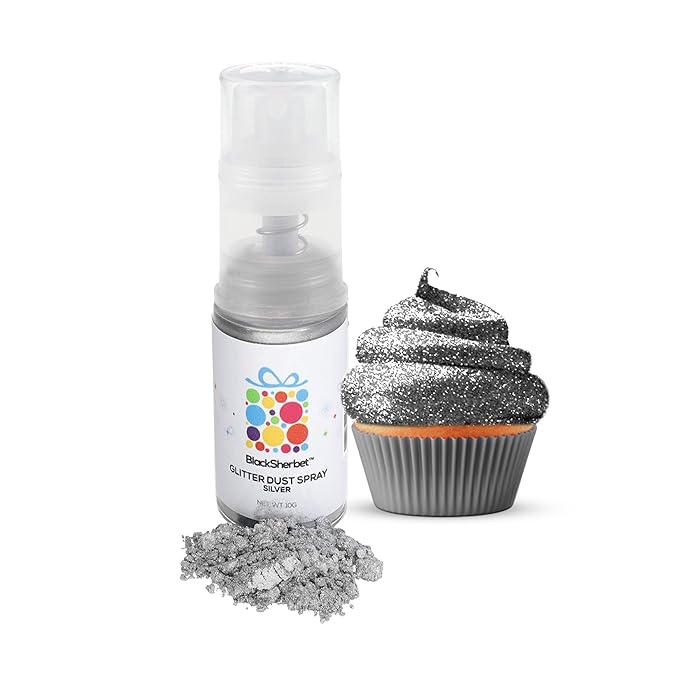 Blacksherbet Edible Glitter Spray, (10g) | 100% Edible | Cakes, Cupcakes, Cocktails, Edible Drink Glitter, Chocolate. Food Grade Glitter & Dusts. Kosher (Silver)