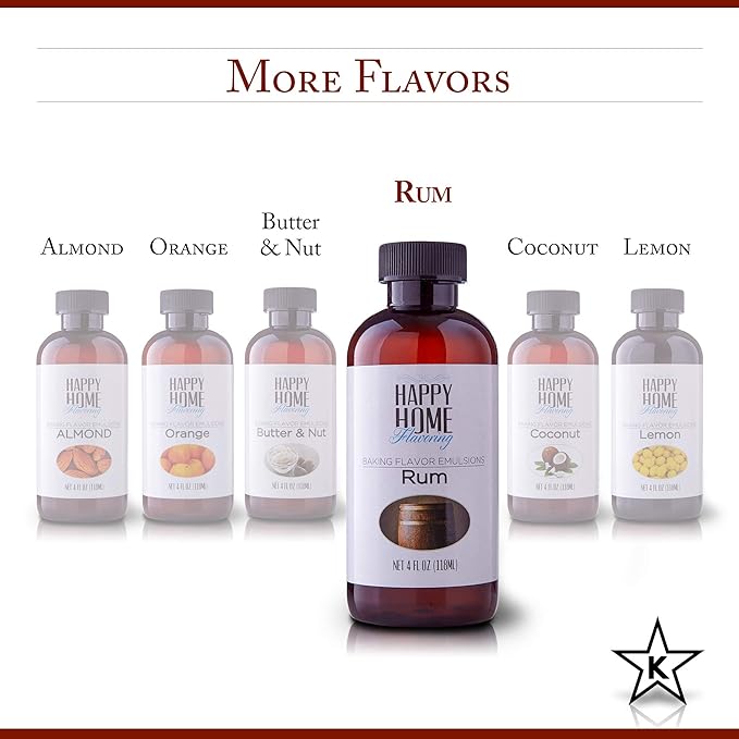 Happy Home Flavoring Imitation Rum Baking Flavor Emulsion - Certified Kosher, 4 oz.