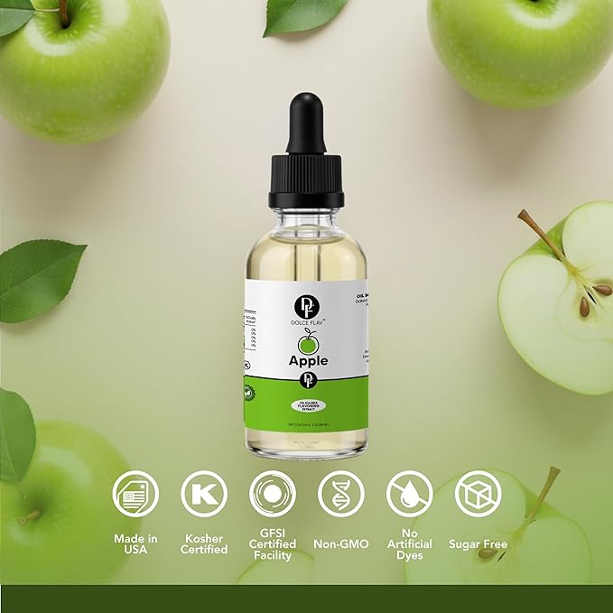 Dolce Flav Apple Extract – 1 Gallon Oil-Soluble Kosher, Sugar-Free, Concentrated Crisp Apple Flavoring for Baking, Chocolates & Desserts