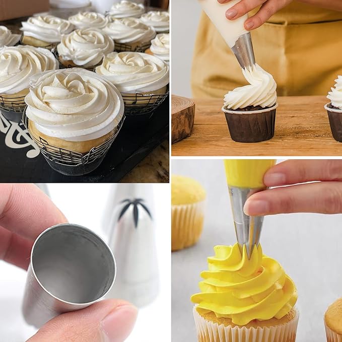5 Pack Extra Large Piping Nozzles, 9FT 1B 1C 1E 356# Seamless Stainless Steel Piping Icing Tips for Cupcake