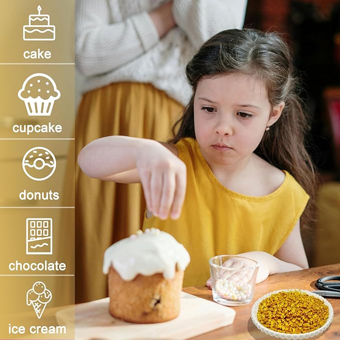 Gold Sprinkles for Cake Decorating, Star Sanding Sprinkles Mix for Cookie Baking Ice Cream Brownie Cupcake Toppings