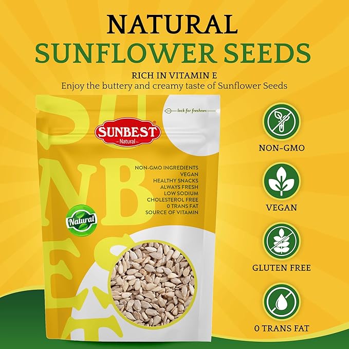 Sunbest Natural Raw Sunflower Seed Kernels – 80 oz (5 lb) Bulk Bag – Unsalted Sunflower Seeds to Eat – Nutrient-Rich, Low Sodium, Vegan, Gluten-Free – Perfect for Snacking, Cooking & Baking
