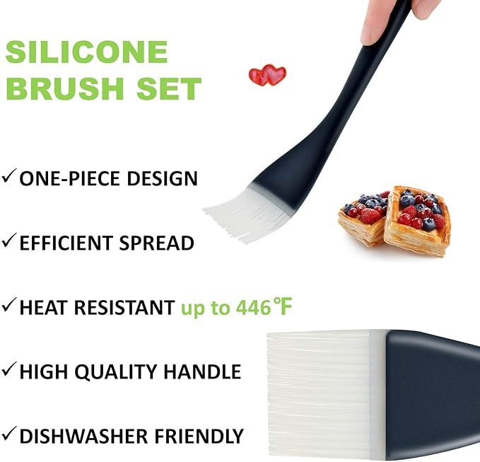 Silicone Basting Brush for Cooking, BBQ Pastry and Oil Brush, Turkey Baster, Barbecue Utensil for Grilling Marinating Desserts Baking, Heat Resistant Dishwasher Safe, Set of 2