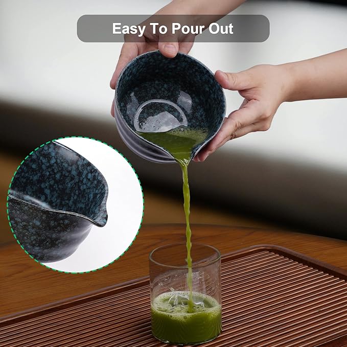 Matcha Whisk Set, 8pcs Matcha Set Ceremonial Grade Macha Kit Includes Bowl with Spout/Chashen Holder/Bamboo Whisk/Bamboo Scoop/Spoon/Sifter, Ideal Gift for Macha Lovers to Enjoy Making Tea