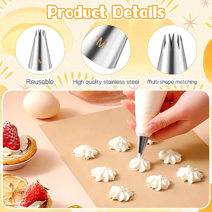 1m Piping Tips, 5 Pcs Stainless Steel Cake Tips Piping Kit Icing Tip Frosting Tip Cookie Decorating Supplies for Decorating Frosting Pastry Diy Cream Cupcakes Cookies(Sliver)