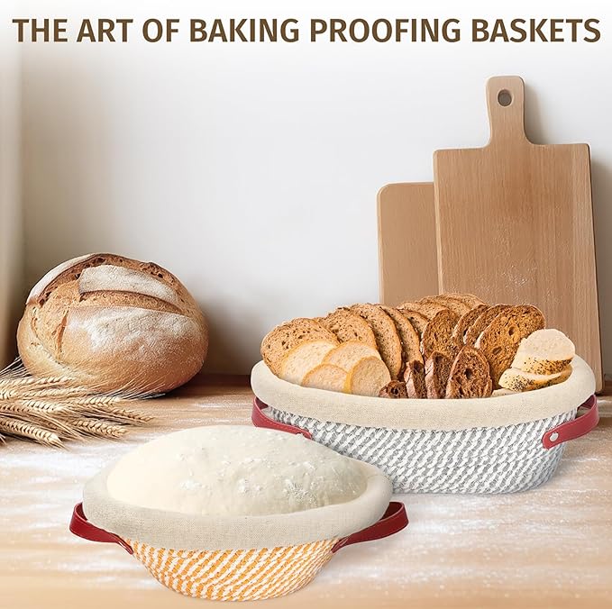 Banneton Bread Proofing Basket 10'' Oval & 9'' Round Sourdough Bread Basket Baking Supplies with Liners & Covers Gifts for Bakers Women Mom Wife