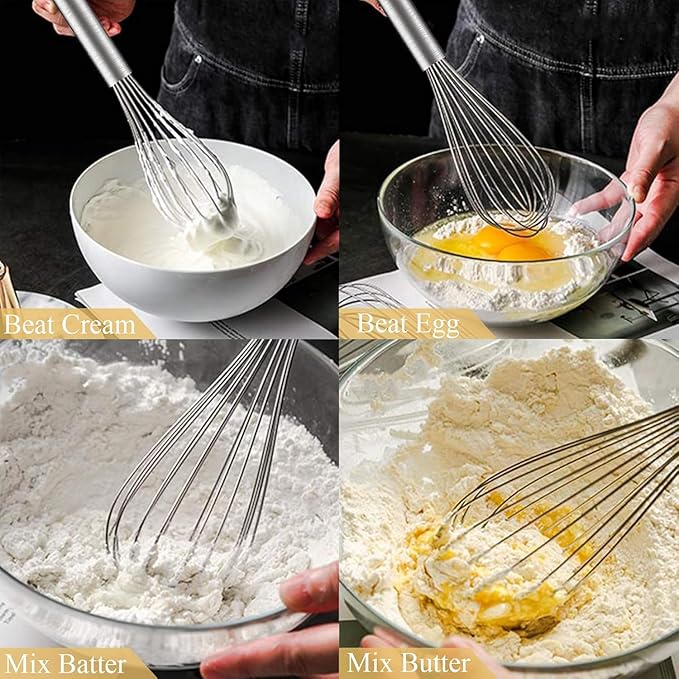 Danish Dough Whisk Stainless Steel Dough Hook Dutch Whisk for Sourdough Bread Dough Mixer Hand Wooden Handle Kitchen Whisking Mixing Tool Bread Making Tools and Supplies (3 Pack Sliver)