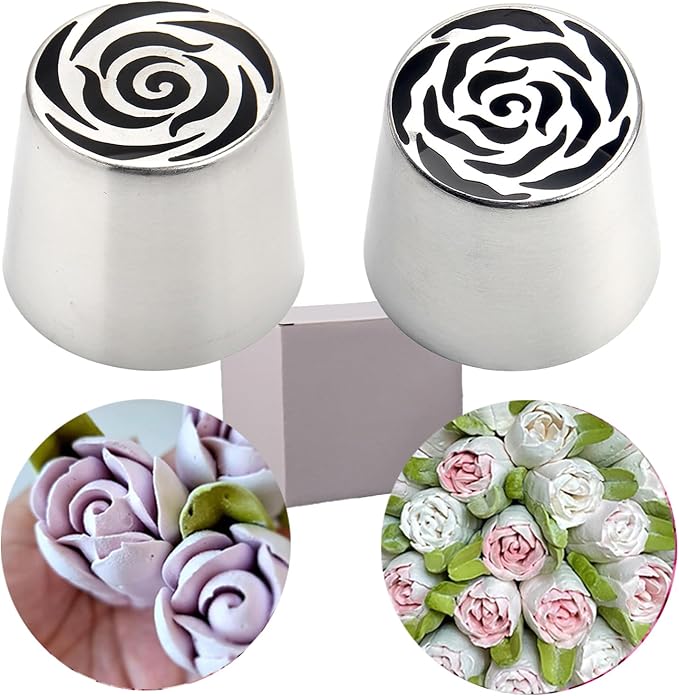 Russian Piping Tips Set 2PCS Stainless Steel Cake Decorating Kit for 3D Flowers Roses Extra Large Icing Nozzles Flower Tips Baker Tools for Wedding Birthday Cakes Cupcakes Cookies (Silver A-4)