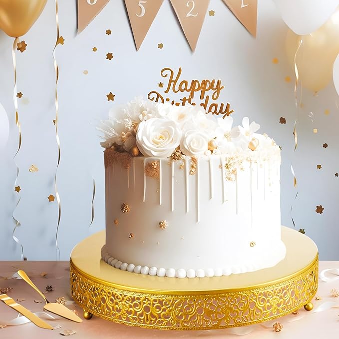 Wenqik 14 Inch Gold Cake Stand Set Metal Round Cupcake Dessert Stand with Cake Cutting, Spatula Cupcake Pastry Display Candy Holder Table Display for Wedding Party Birthday Baby Showers Anniversary